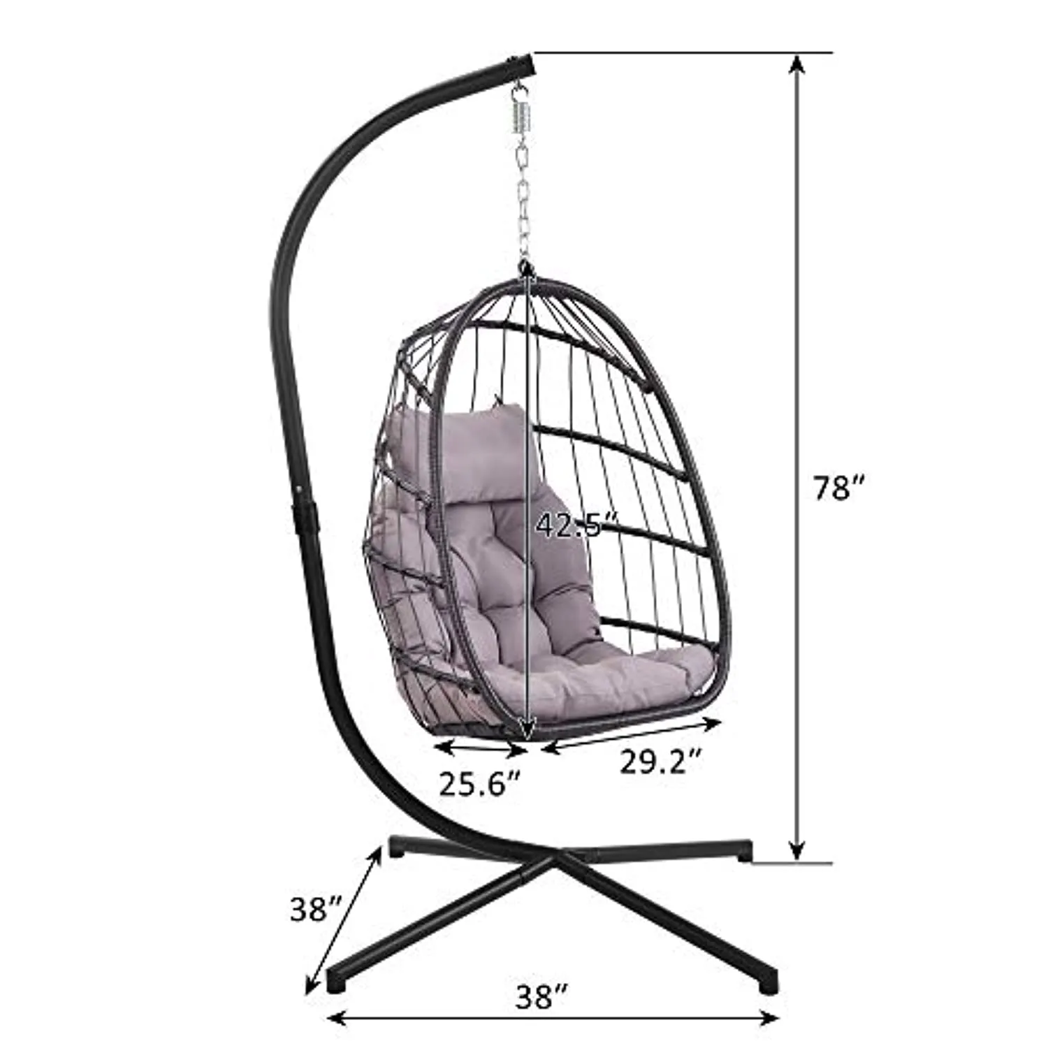 Rattan Hanging Swing Egg Chair,Hammock Chair, Aluminum Frame and UV Resistant Cushion