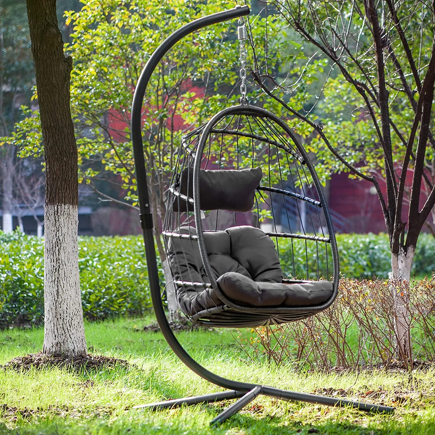 Rattan Hanging Swing Egg Chair,Hammock Chair, Aluminum Frame and UV Resistant Cushion