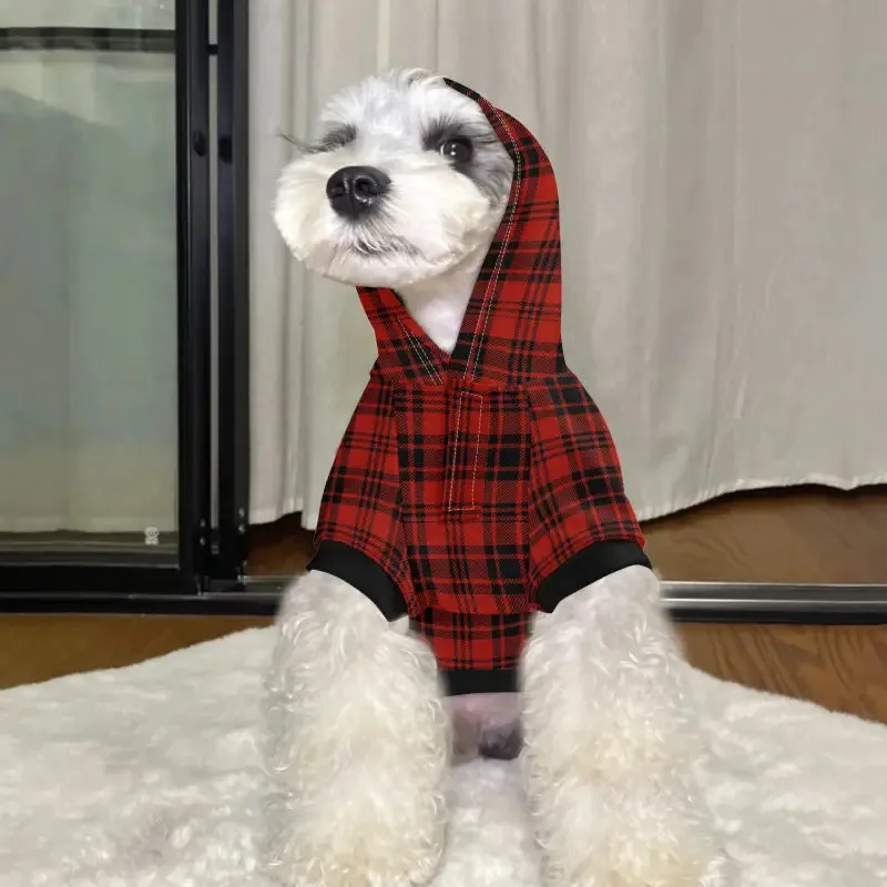 Red Buffalo Plaid Dog Pullover Hoodie for Stylish Pups