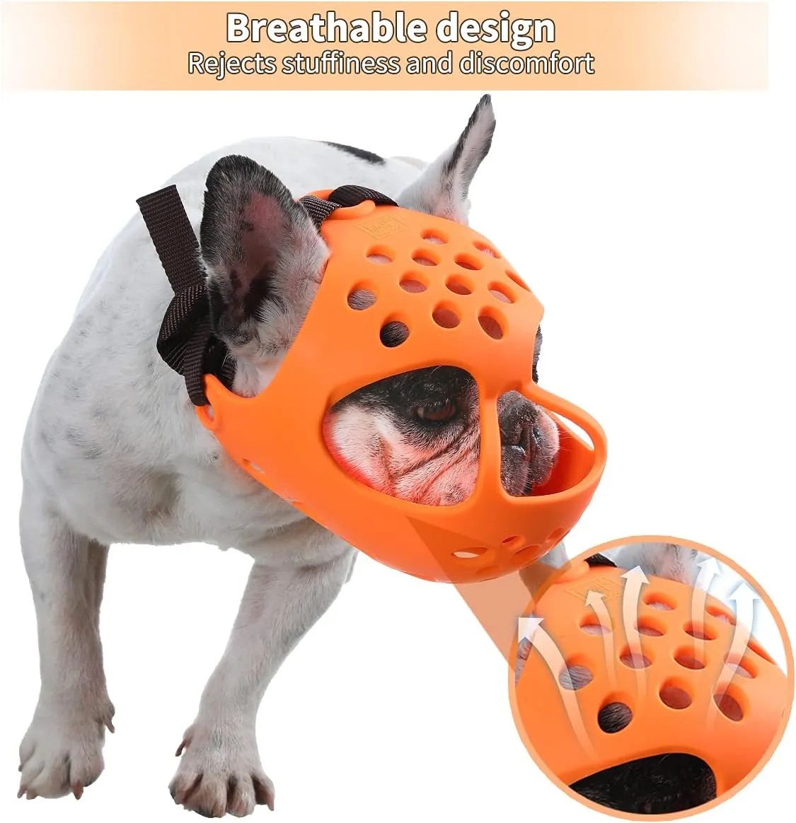 Short Snout Dog Muzzle, Soft Silicone Flat Faced Muzzle for French Bulldog Shih Tzu and Pug for Biting Chewing Licking and Grooming, Allows Panting