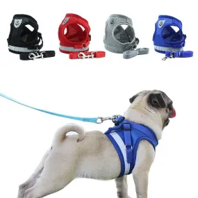 Strap-style Dog Leash Adjustable Reflective Vest Walking Lead for Puppy Polyester Mesh Harness