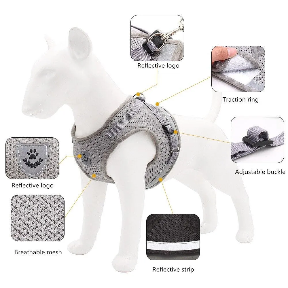 Strap-style Dog Leash Adjustable Reflective Vest Walking Lead for Puppy Polyester Mesh Harness