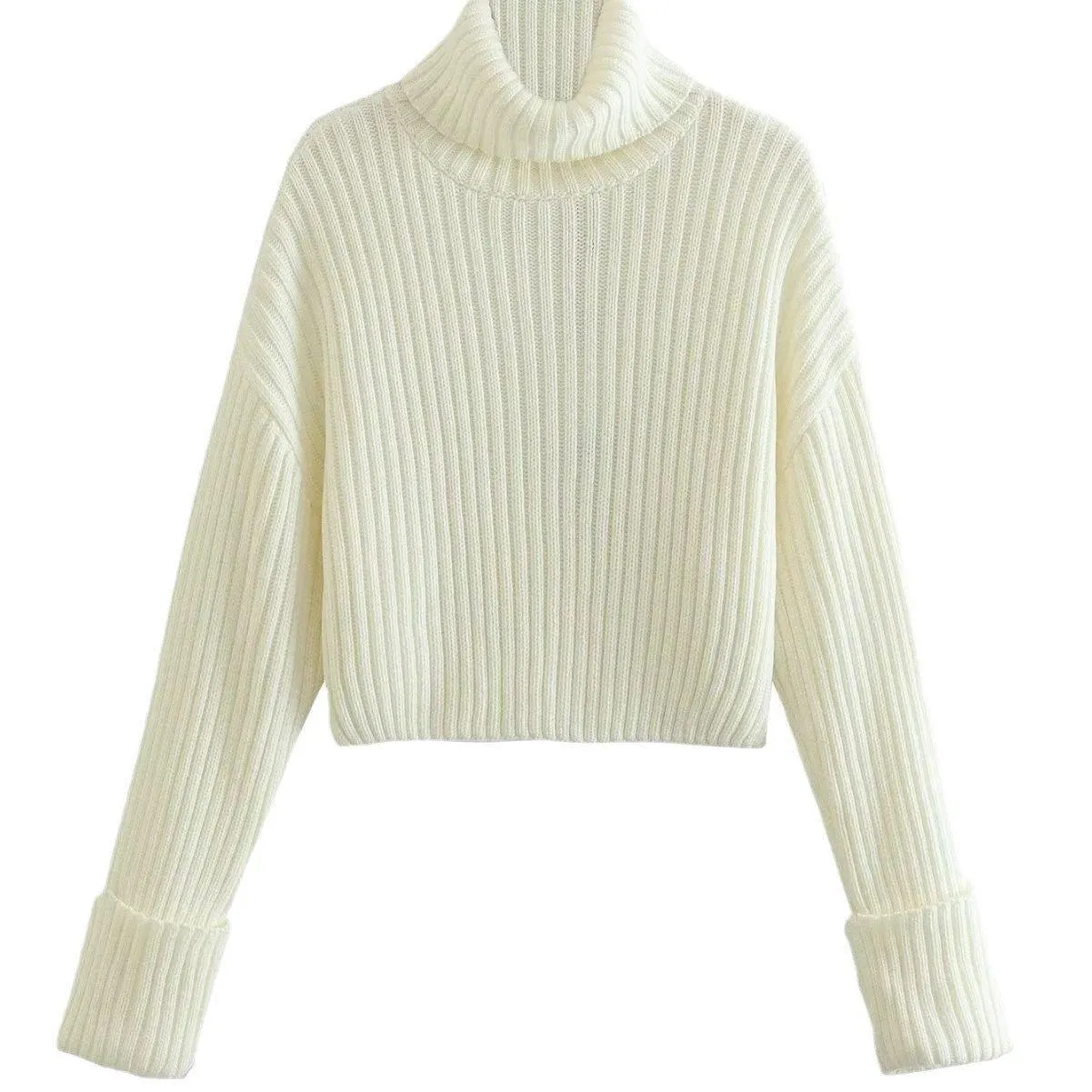 Stylish Striped Turtleneck Sweater for Women – Ultra-Short Loose Fit Design