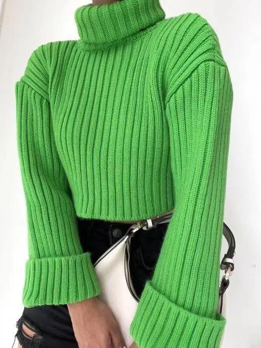 Stylish Striped Turtleneck Sweater for Women – Ultra-Short Loose Fit Design