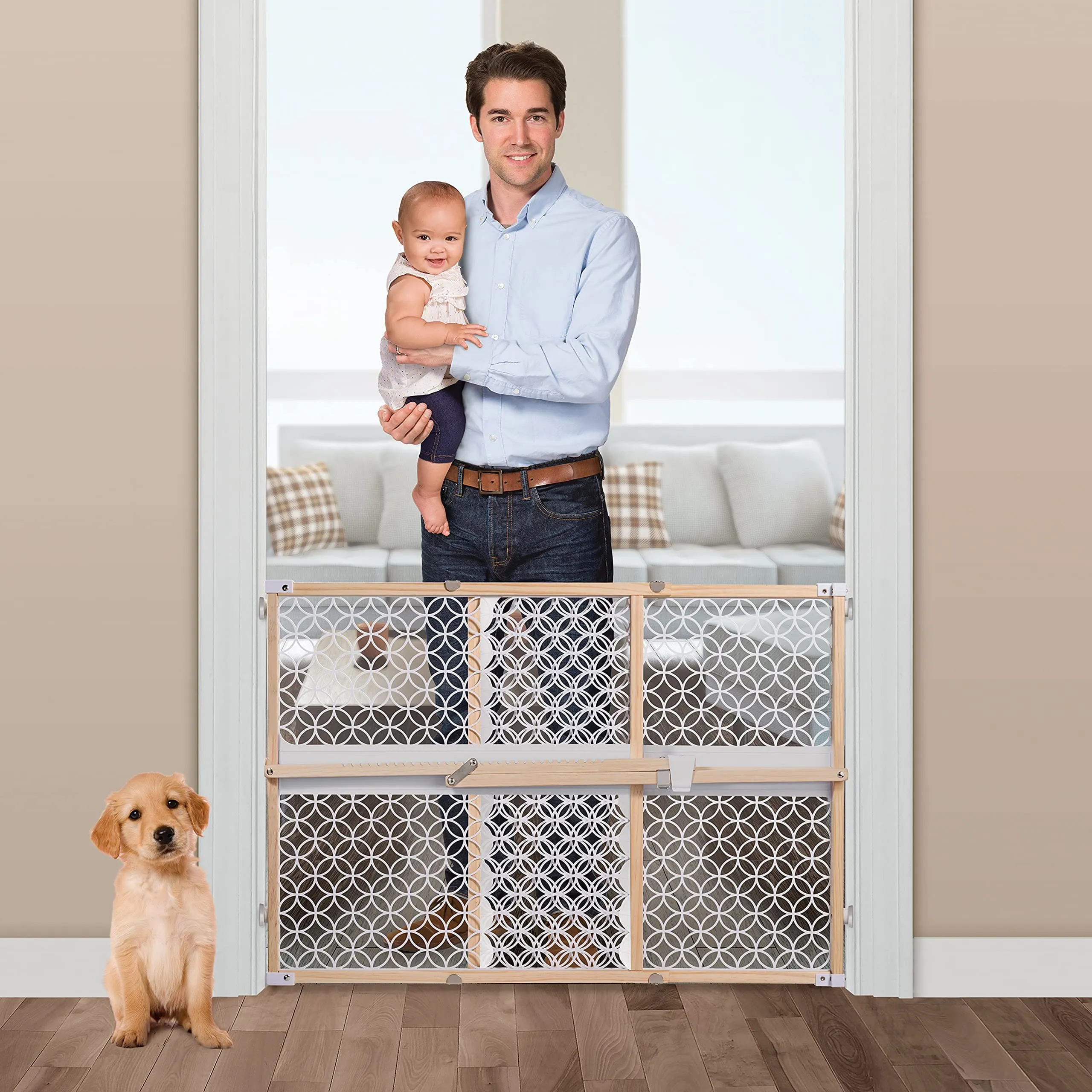 Summer Infant Secure Pressure Mount Wood & Plastic Baby Gate, Natural Hardwood Finish – 24” Tall, Fits Openings up to 27.5” to 42” Wide, Baby and Pet Gate for Doorways