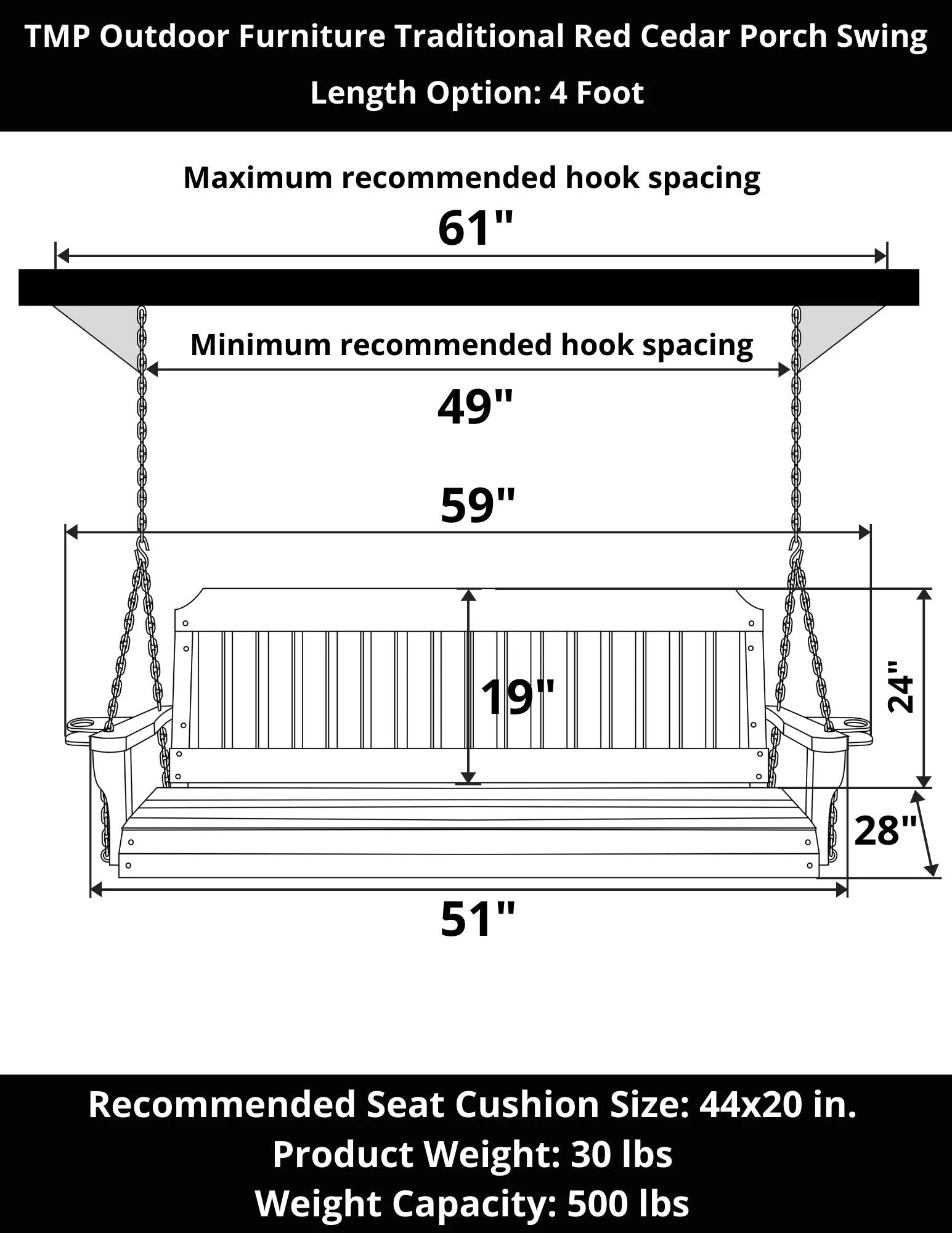 TMP Outdoor Furniture Traditional Red Cedar Porch Swing