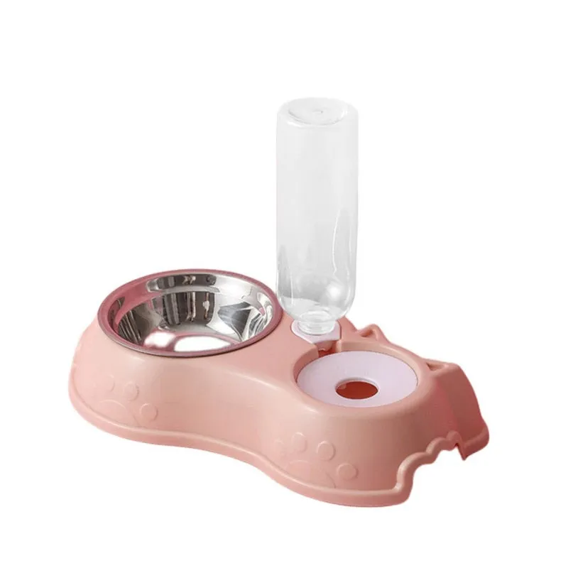 Trendy 500ML Dog/Cat Feeder Stainless Steel Double Bowl With Water Bottle