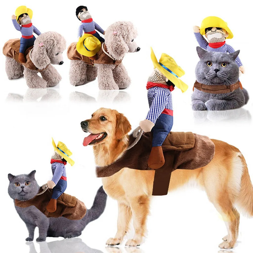 Trendy, New and Bright Color Pet Cowboy Rider Dog and Cat Costume Clothes