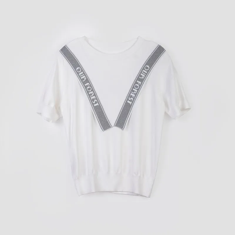 White Short Sleeve Crew Neck Knit Shirt Top