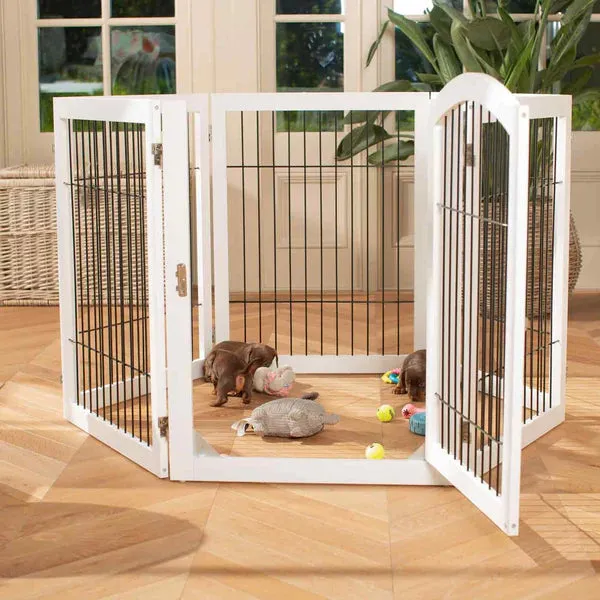 Wooden Puppy Play Pen in White and Grey