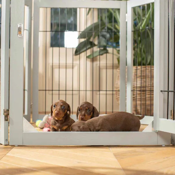 Wooden Puppy Play Pen in White and Grey