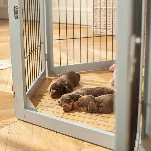 Wooden Puppy Play Pen in White and Grey