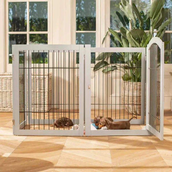 Wooden Puppy Play Pen in White and Grey