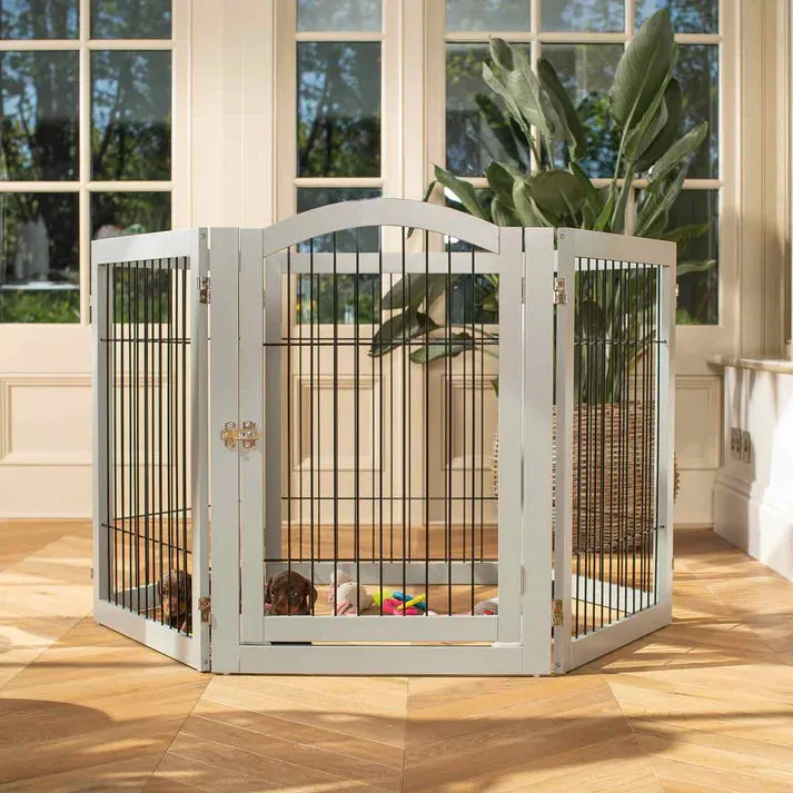 Wooden Puppy Play Pen in White and Grey