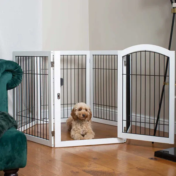 Wooden Puppy Play Pen in White and Grey