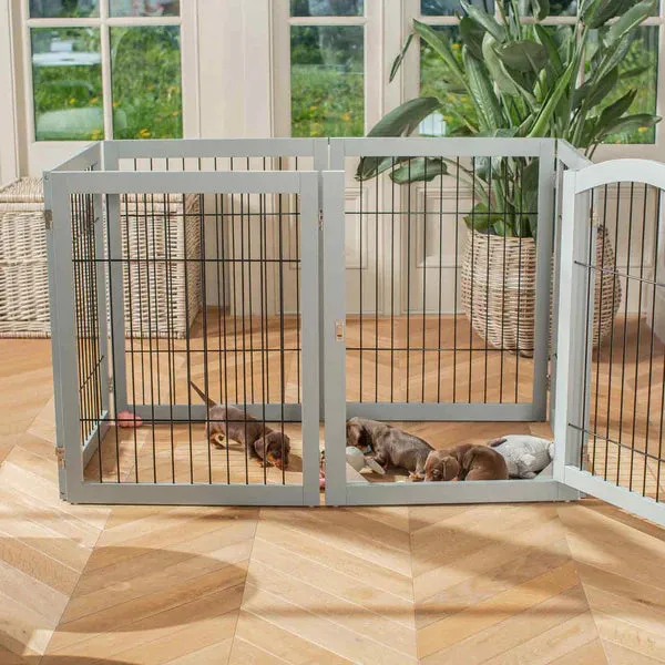 Wooden Puppy Play Pen in White and Grey