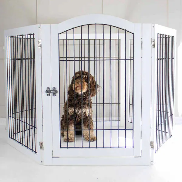 Wooden Puppy Play Pen in White and Grey