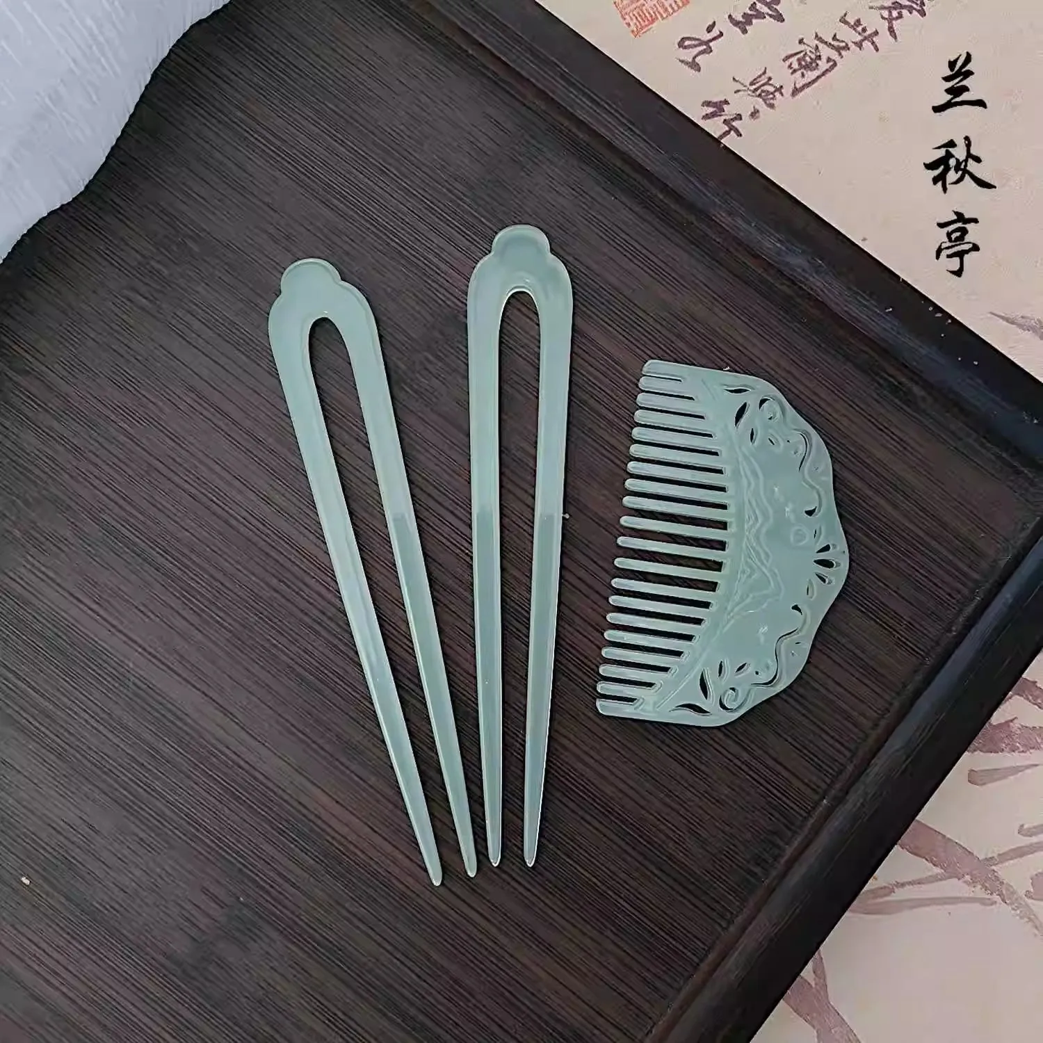 Zanzi 簪子 Jade Imitation U-Shaped Hairpins & Comb Set