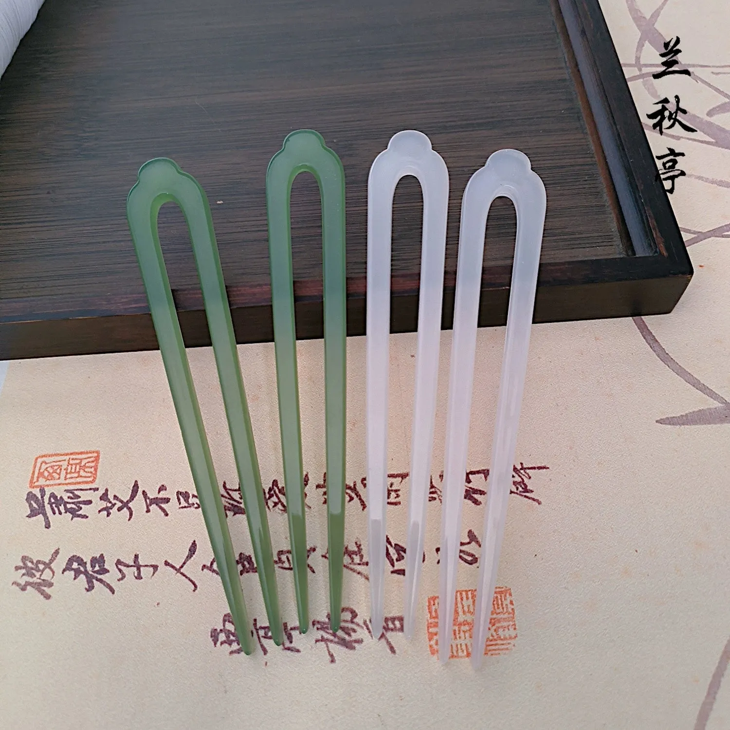 Zanzi 簪子 Jade Imitation U-Shaped Hairpins & Comb Set